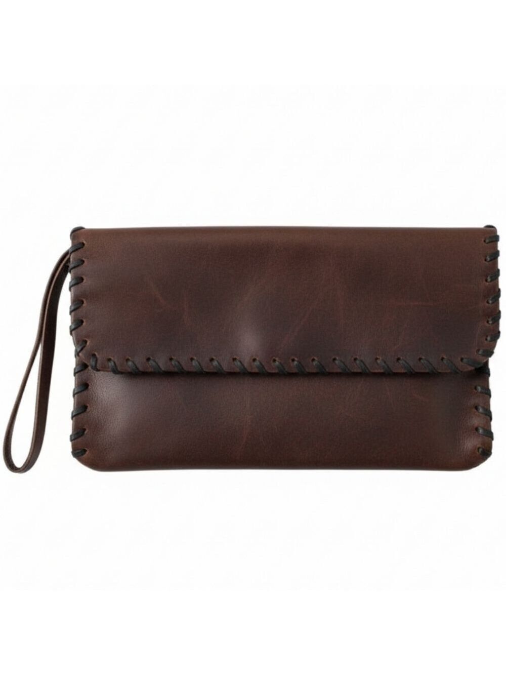 Handmade Brown Leather Clutch - Unisex
